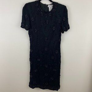 Vintage 80s AP Limited Beaded Silk Dress